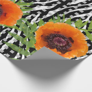 Poppies with Black and White Patterns Wrapping Paper