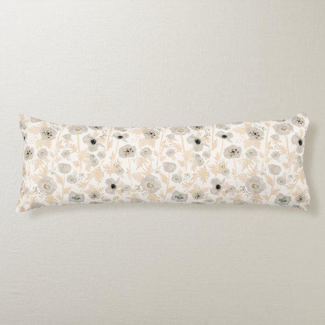 Poppies Yellow Gold Grey Blue Watercolor Body Cushion (Front)