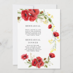 Poppies & Yellow Wildflower Colourful Rehearsal  Invitation