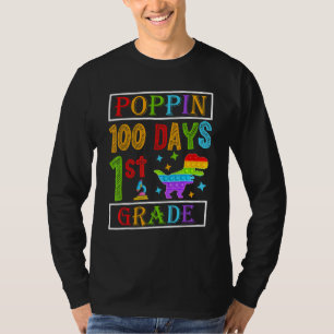 Poppin 100 Days 1st Grade Dinosaur Elementary Kid T-Shirt