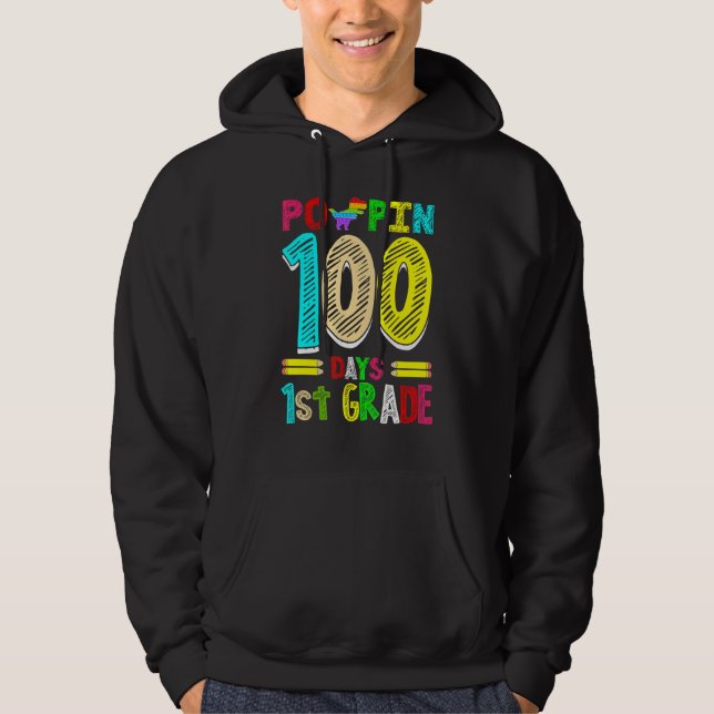 Poppin 100 Days 1st Grade Dinosaur Primary School  Hoodie (Front)