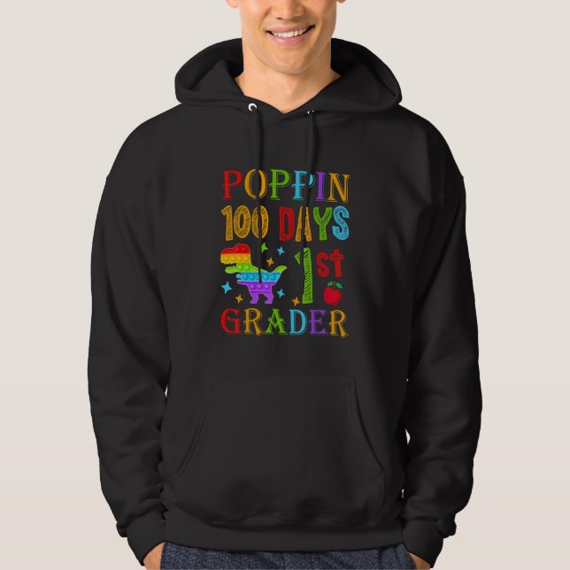 Poppin 100 Days 1st Grader Primary School Dino T-R Hoodie (Front)