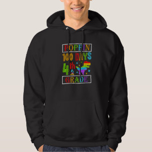 Poppin 100 Days 4th Grade Dinosaur Elementary Kid Hoodie