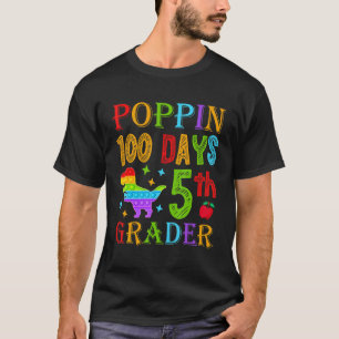 Poppin 100 Days 5th Grader School Dinosaur Kid T-R T-Shirt