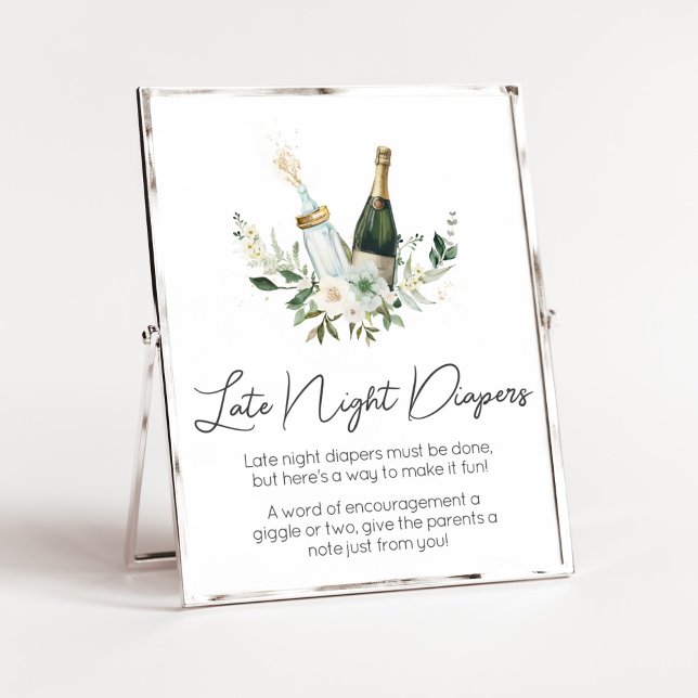 Poppin Baby Bottles Baby Shower Late Night Diapers Poster (Poppin' Bottles Baby Shower Late Night Diapers Sign)