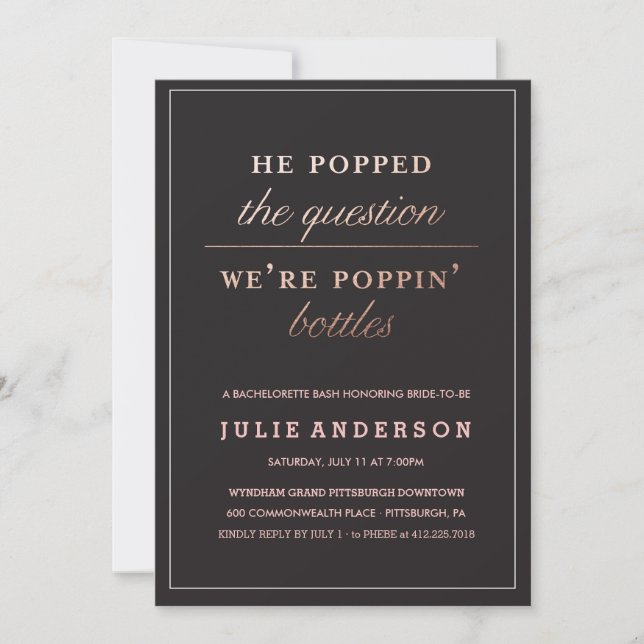 POPPIN' BOTTLES // BACHELORETTE PARTY invitation (Front)