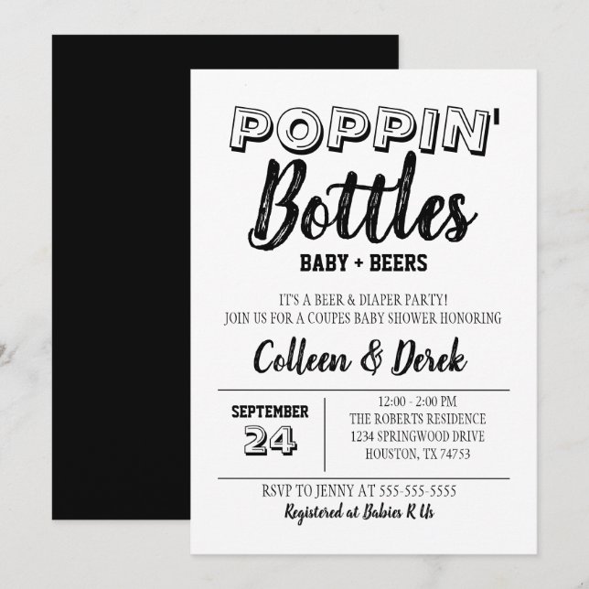 Poppin' Bottles Black Baby Shower Invitation  (Front/Back)