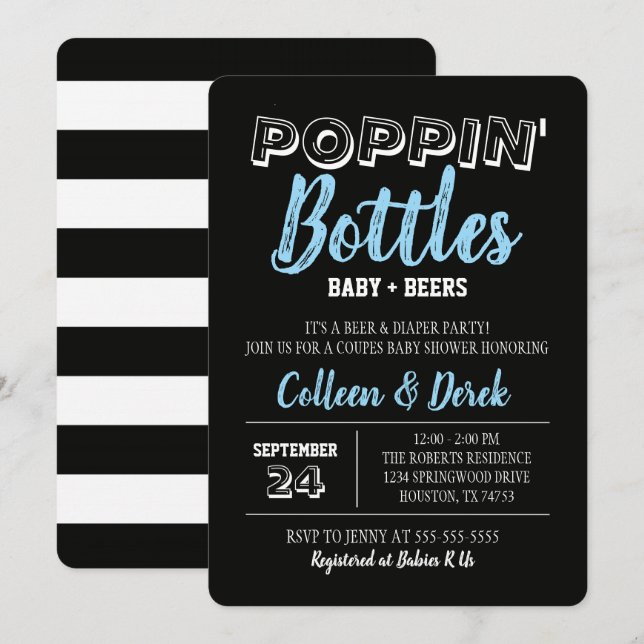 Poppin' Bottles Blue Baby Shower Invitation  (Front/Back)