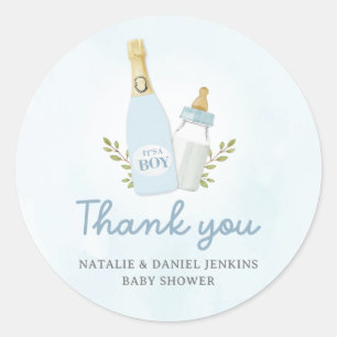 Poppin Bottles Boy Baby Shower Favour Classic Round Sticker