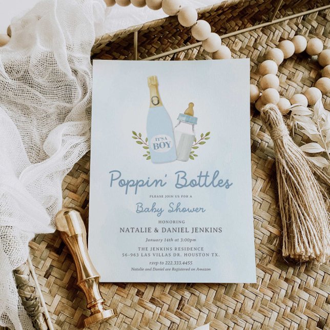 Poppin Bottles Boy Baby Shower Invitation (Creator Uploaded)