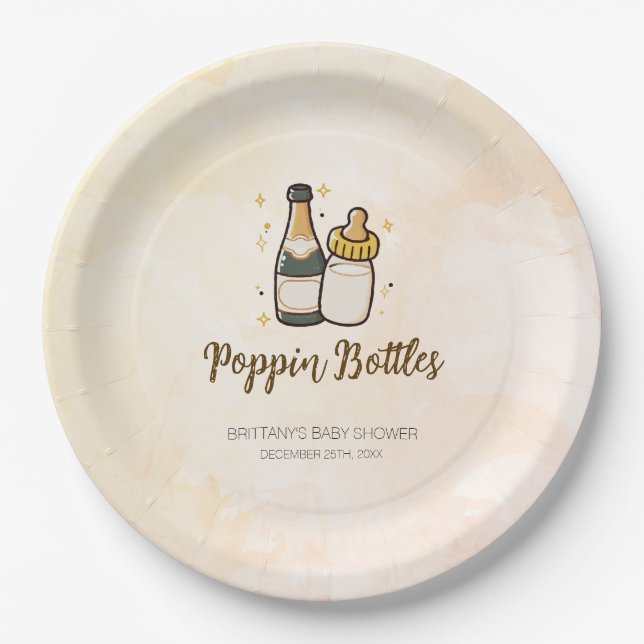 Poppin Bottles Coed Baby Shower   Paper Plate (Front)