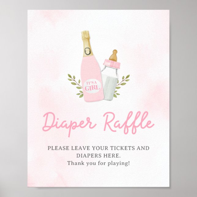 Poppin Bottles Girl Baby Shower Diaper Raffle Sign (Front)