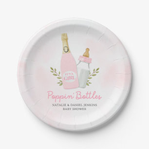 Poppin Bottles Girl Baby Shower Pink Paper Plate