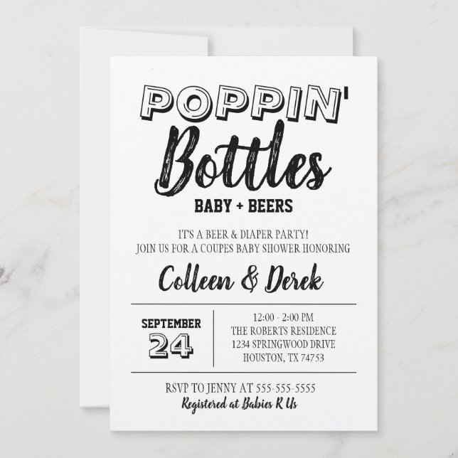 Poppin' Bottles Kraft Baby Shower Invitation  (Front)