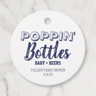Poppin Bottles Navy Blue Baby Shower Favour Tags