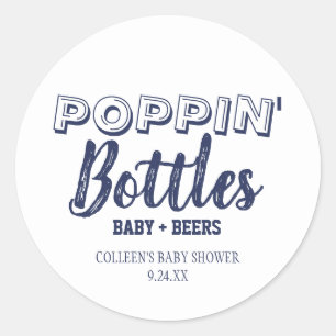 Poppin Bottles Navy Blue Baby Shower Stickers