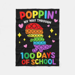 Poppin My Way Through 100 Days Of School Dinosaur Fleece Blanket
