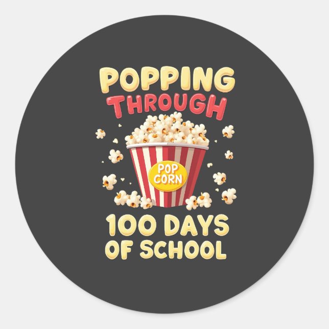 Popping 100 Days of School Classic Round Sticker (Front)