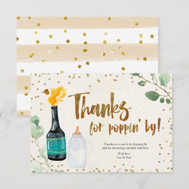 Popping Bottles Baby Shower Sticker Thank You Card (Front/Back)