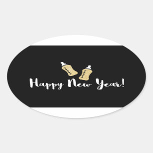 Popping Bottles Happy New Year Baby Announcement Oval Sticker