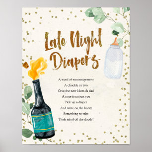 Popping Bottles Late Night Diapers Baby Shower Poster