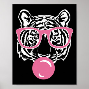Popping Bubble Gum Tiger Smart Pink Gles Cat And T Poster