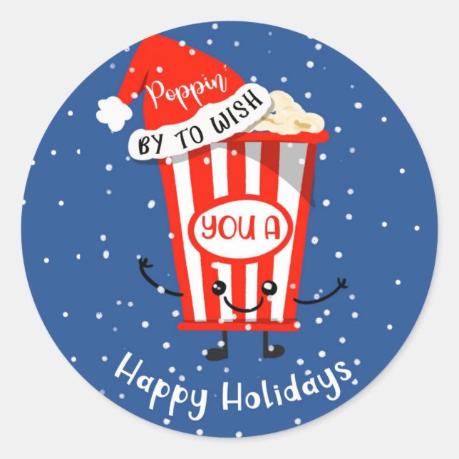 popping by to wish you a happy holidays card classic round sticker (Front)