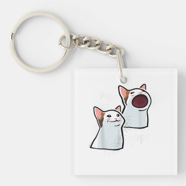 Popping Cat Meme Pop Cat funny PopCat  Key Ring (Front)