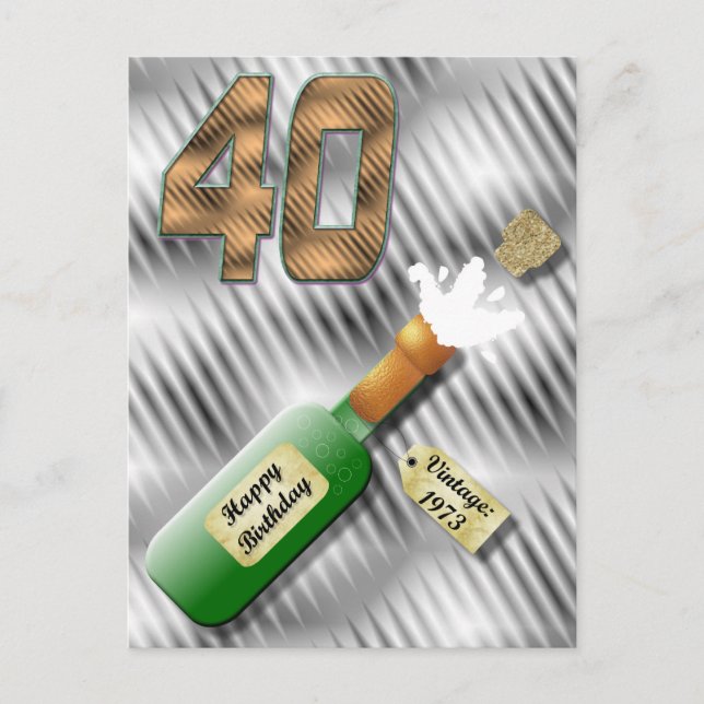 Popping Champagne Bottle 40th Birthday Postcard (Front)
