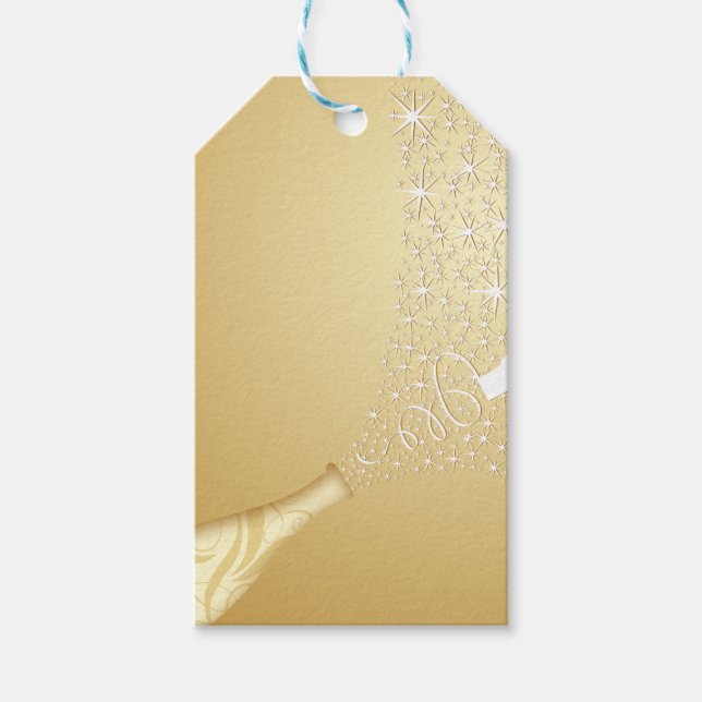 Popping Champagne  in Gold Gift Tags (Front)