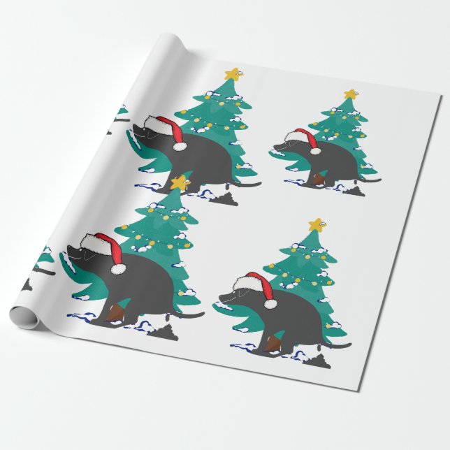 Popping Dog under the Christmas Tree  Wrapping Paper (Unrolled)