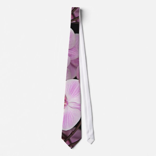 Popping Pink Orchids On A Black Background Tie (Front)