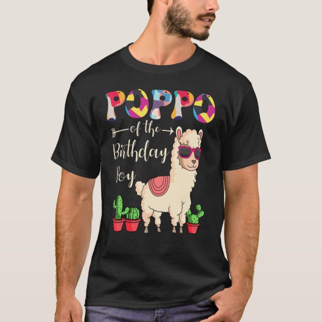 Poppo Of The Birthday Boy LLama Bday Party Celebra T-Shirt (Front)