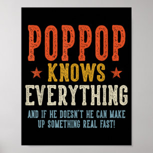 Poppop knows everything father's day retro vintage poster