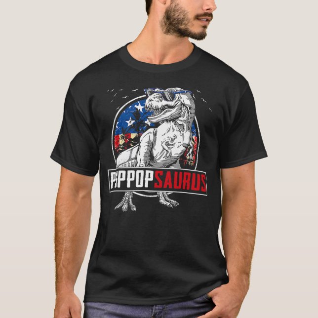 Poppopsaurus Dinosaur T Rex American Flag Family M T-Shirt (Front)