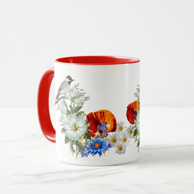 poppy and bird mug (Front Left)