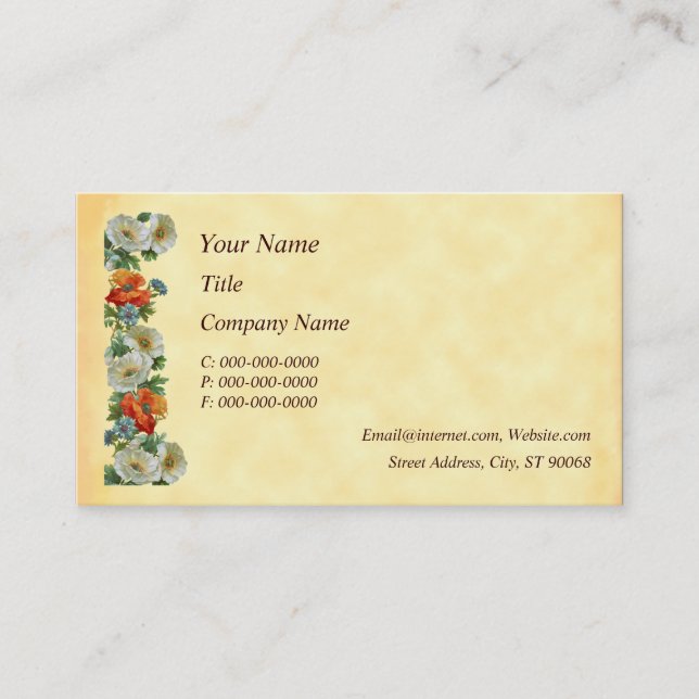 Poppy and Cornflowers Floral Art Business Cards (Front)
