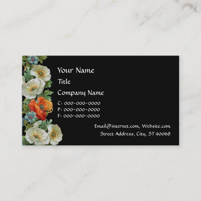 Poppy and Cornflowers Floral Art Business Cards (Front)