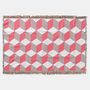 Poppy and Soft Grey Isometric Cube Pattern Throw Blanket