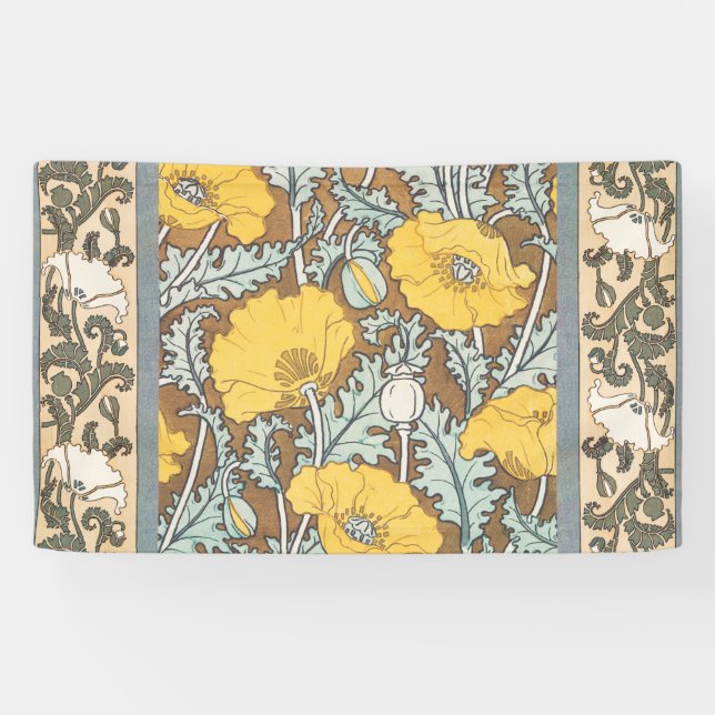 poppy art illustration yellow flower banner (Horizontal)