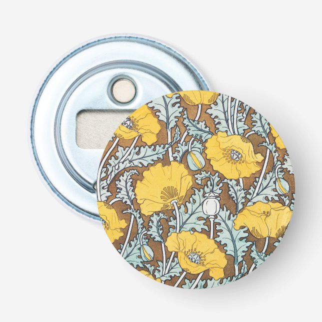 poppy art illustration yellow flower bottle opener (Front)