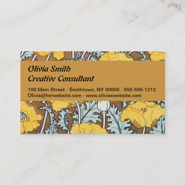 poppy art illustration yellow flower business card (Front)