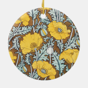 poppy art illustration yellow flower ceramic tree decoration