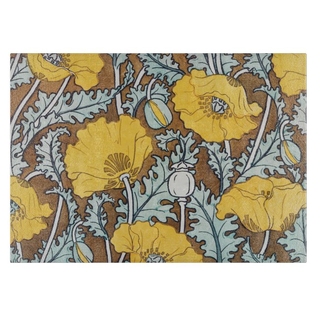poppy art illustration yellow flower cutting board (Front)