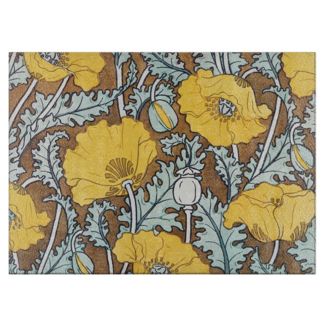 poppy art illustration yellow flower cutting board (Front)