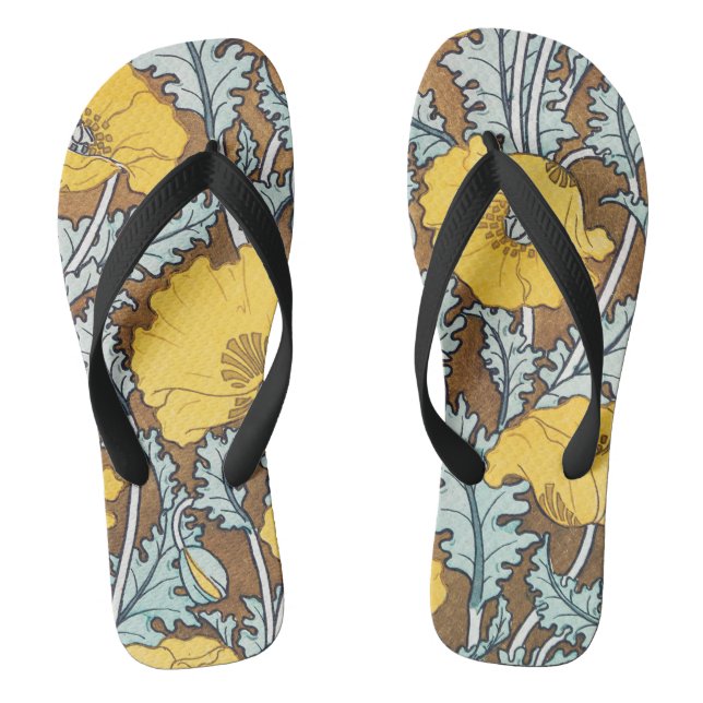 poppy art illustration yellow flower flip flops (Footbed)