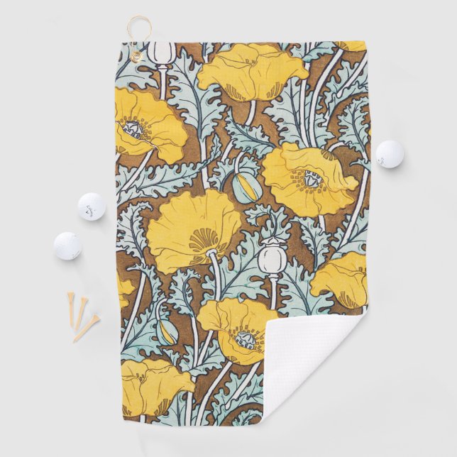 poppy art illustration yellow flower golf towel (InSitu)