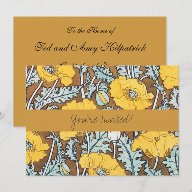 poppy art illustration yellow flower invitation (Front/Back)
