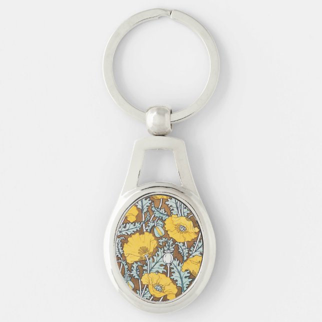 poppy art illustration yellow flower key ring (Front)