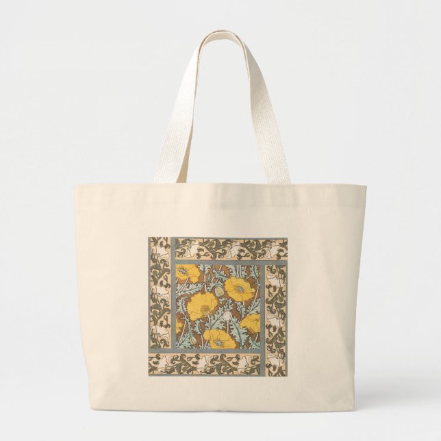 poppy art illustration yellow flower large tote bag (Front)